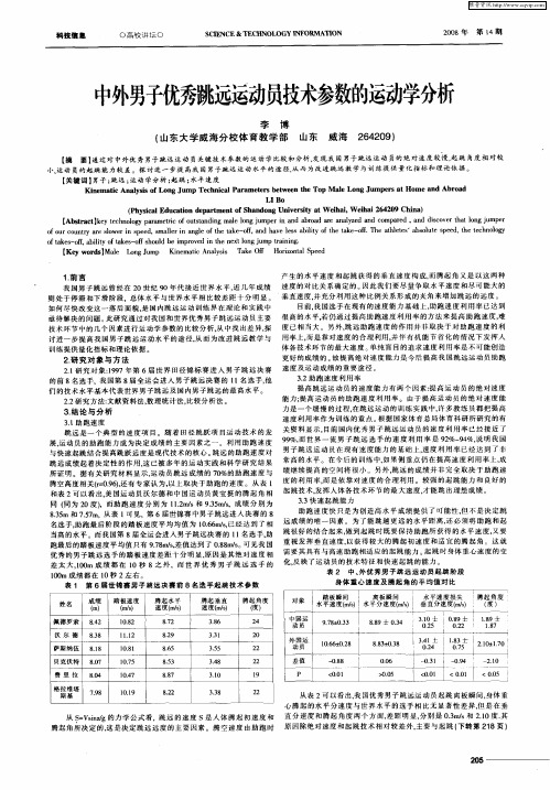 中外男子优秀跳远运动员技术参数的运动学分析