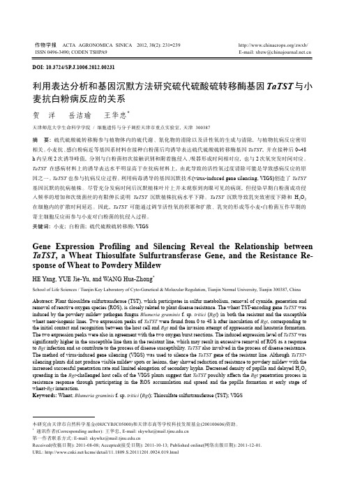 利用表达分析和基因沉默方法研究硫代硫酸硫转移酶基因TaTST与小麦抗白粉病反应的关系
