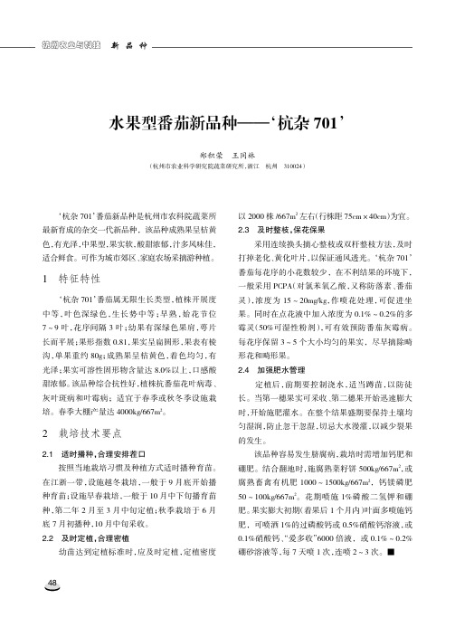 水果型番茄新品种———‘杭杂701’