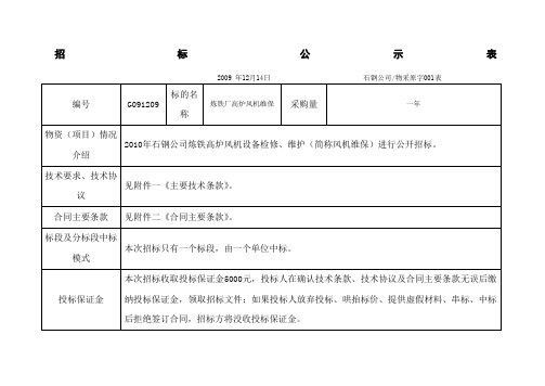 g9129炼铁风机维保招标公示doc-炼铁厂风机系统