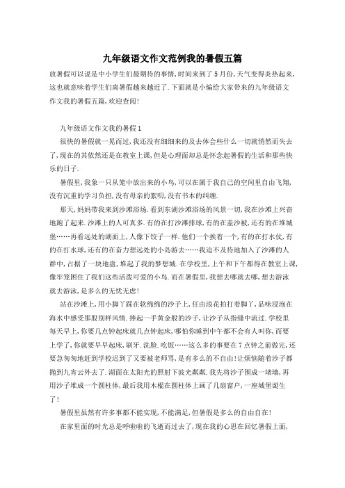 九年级语文作文范例我的暑假五篇