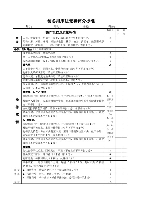 铺备用床法竞赛评分标准