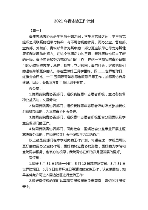 2021年青志协工作计划