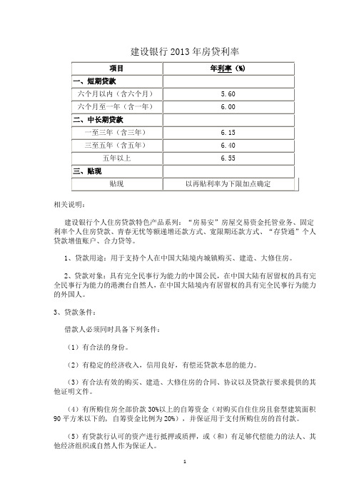 建设银行2013年房贷利率