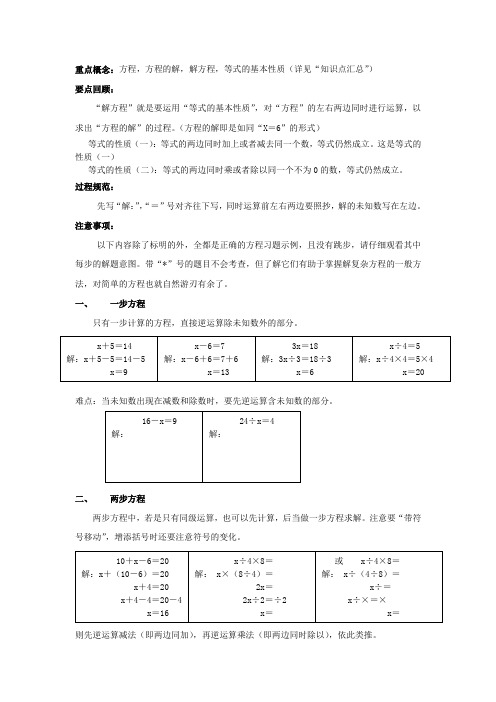 五年级上册解简易方程之方法及难点归纳