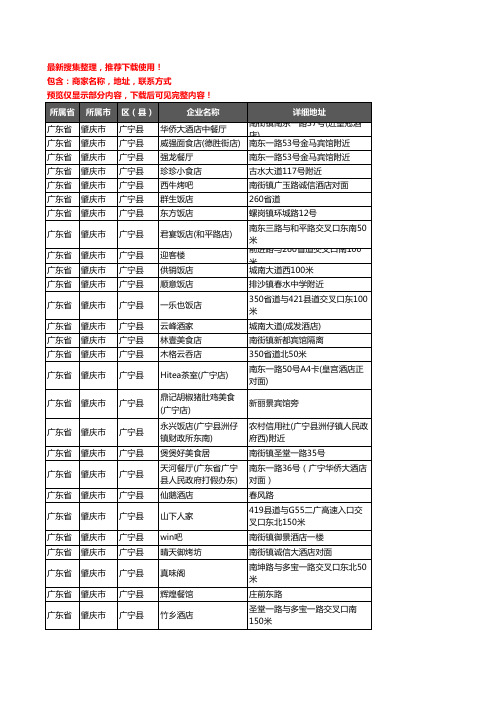 新版广东省肇庆市广宁县酒店餐饮企业公司商家户名录单联系方式地址大全60家