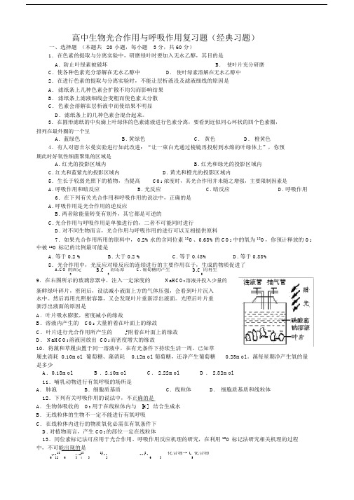 高中生物光合作用与呼吸作用复习题(经典习题).doc