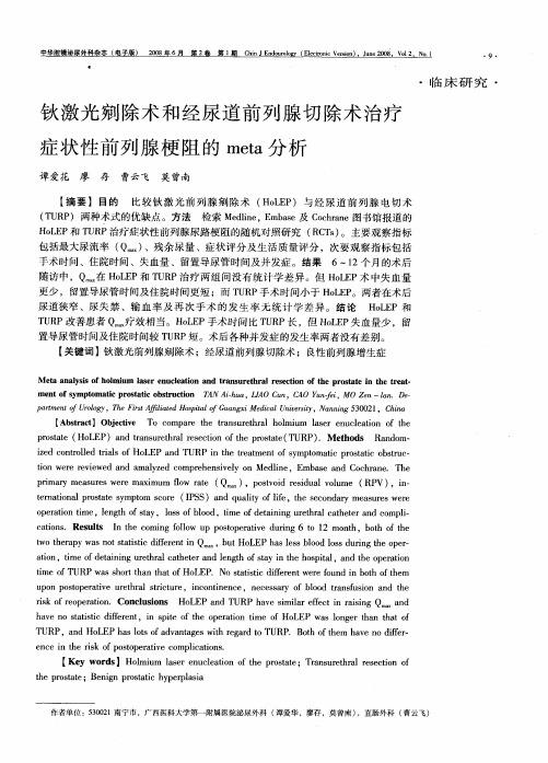钬激光剜除术和经尿道前列腺切除术治疗症状性前列腺梗阻的meta分析