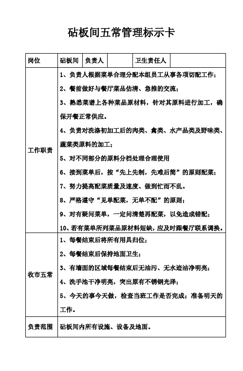 砧板五常管理标示卡