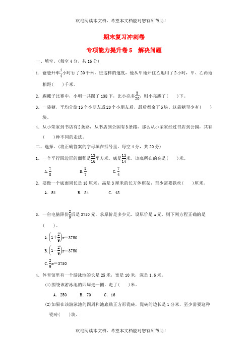 2022年五年级数学下册期末复习冲刺卷专项能力提升卷5解决问题冀教版