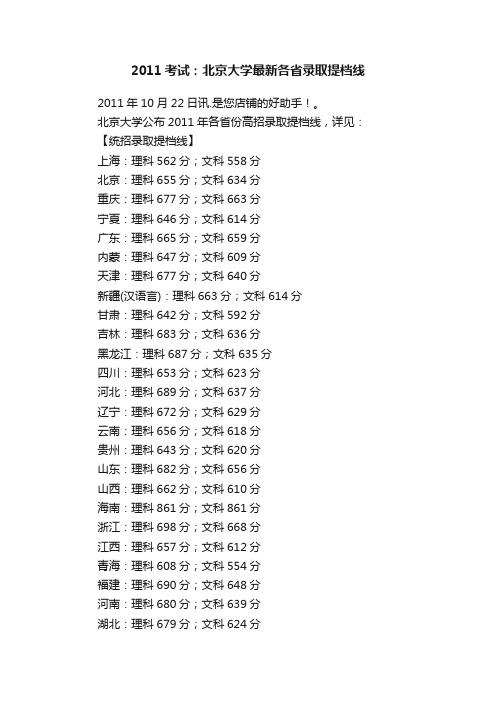 2011考试：北京大学最新各省录取提档线