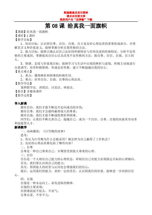中专中职心理第08课教案-给真我一面旗帜