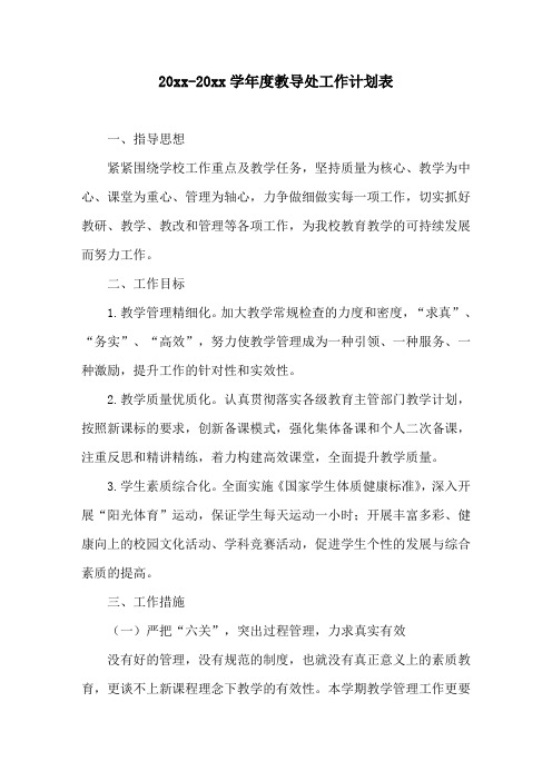 20xx-20xx学年度教导处工作计划表