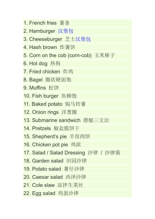 西式食物英语