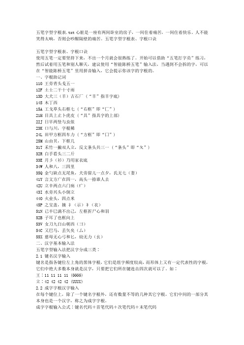 五笔字型字根表
