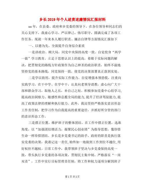 乡长2019年个人述责述廉情况汇报材料