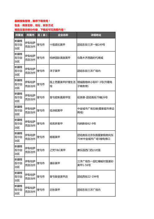 新版新疆维吾尔自治区伊犁哈萨克自治州奎屯市美甲企业公司商家户名录单联系方式地址大全21家