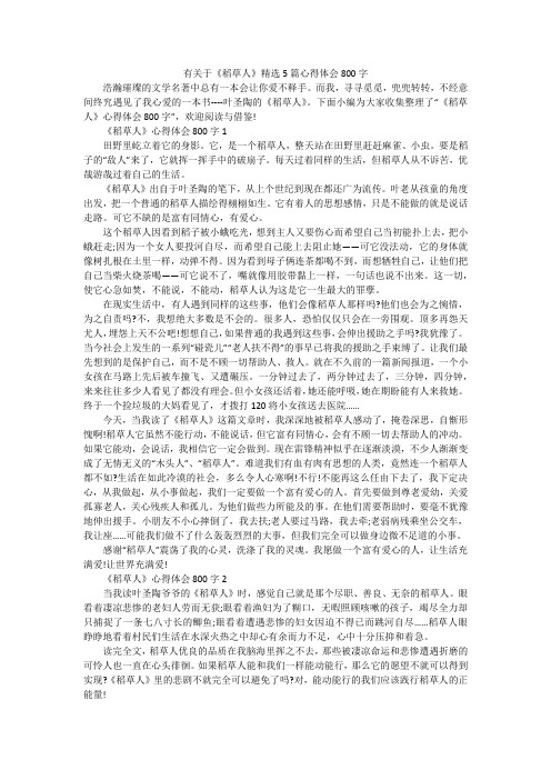 有关于《稻草人》精选5篇心得体会800字