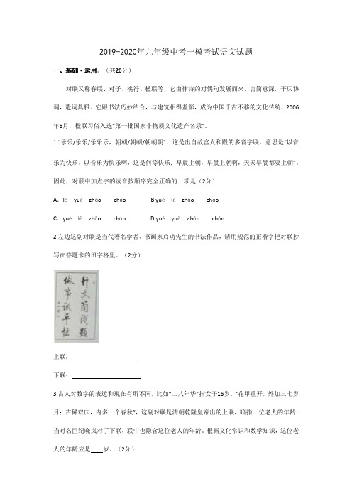 2019-2020年九年级中考一模考试语文试题