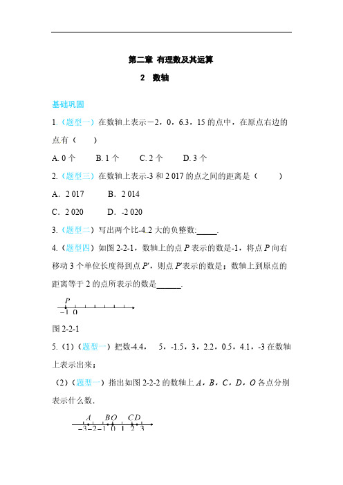 2020年北师大版七年级数学上册练习：第2章2  数轴 (含答案) 