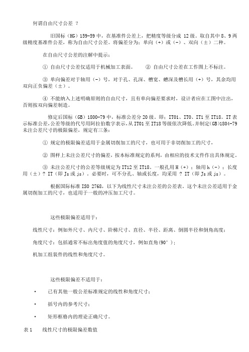 各种机械加工自由公差范围