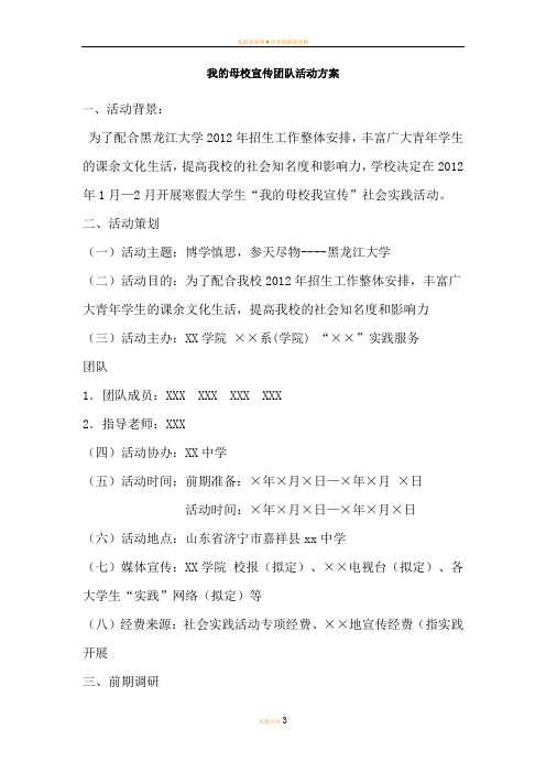 我的母校宣传团队活动方案