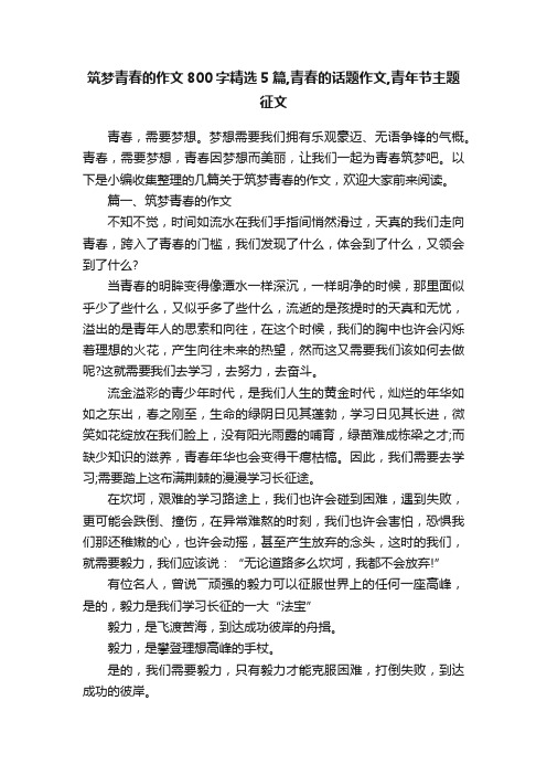 筑梦青春的作文800字精选5篇,青春的话题作文,青年节主题征文
