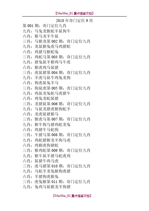【AAA】2018年奇门定位9肖