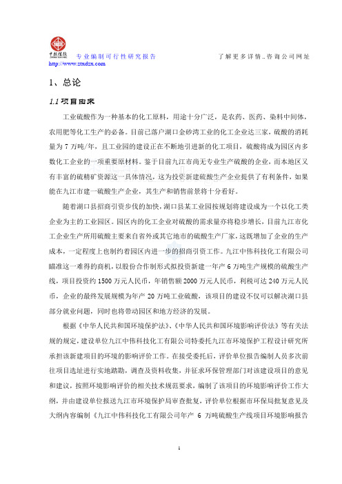 年产6万吨硫酸生产项目环评报告书