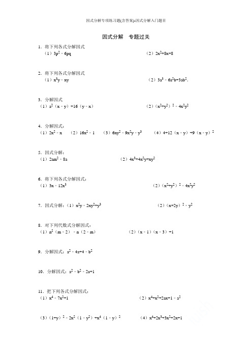 因式分解专项练习题(含答案)-因式分解入门题目