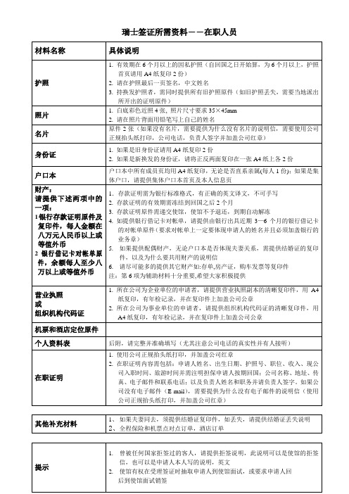 申请瑞士个人旅游签证所需资料