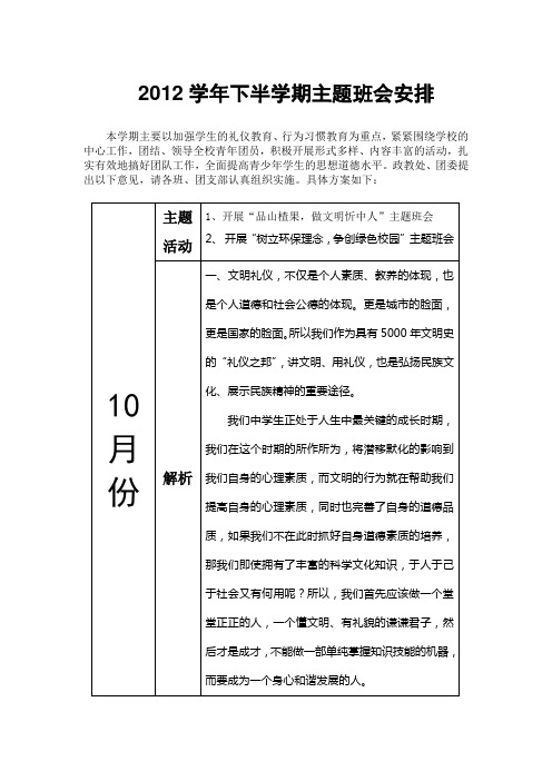 2012学年下半学期主题班会安排