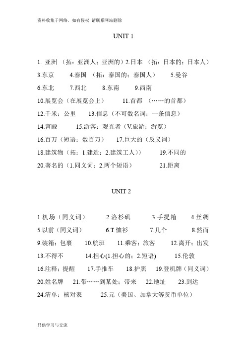 牛津英语六年级下册单词词汇表