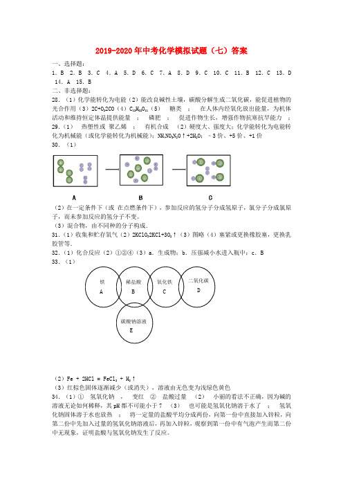 2019-2020年中考化学模拟试题(七)答案