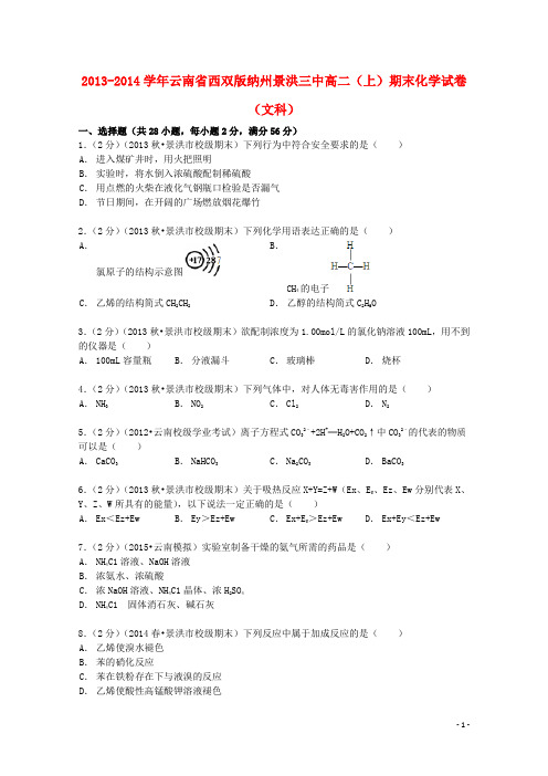 云南省西双版纳州景洪三中高二化学上学期期末试卷文(含解析)