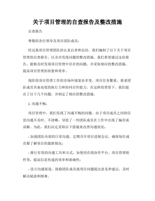 关于项目管理的自查报告及整改措施