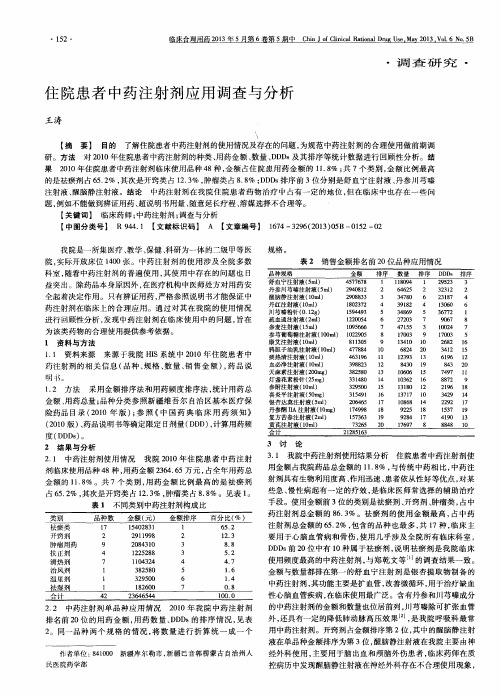 住院患者中药注射剂应用调查与分析