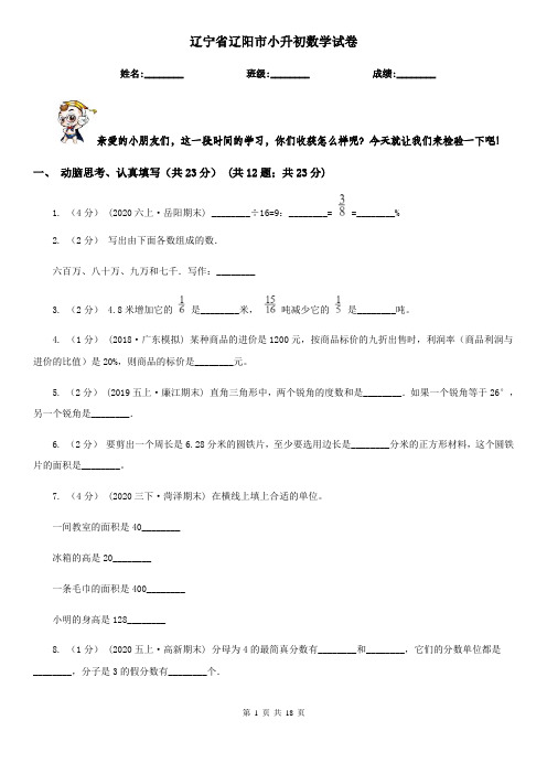 辽宁省辽阳市小升初 数学试卷