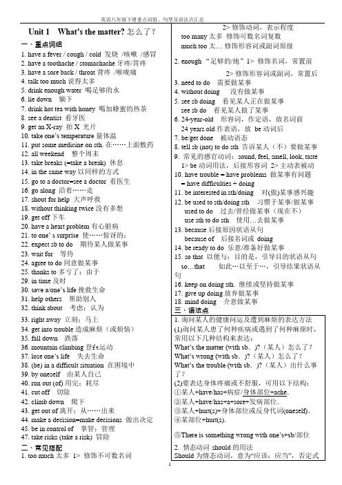 (完整版)人教版英语八年级下册重点词组、句型及语法点汇总,推荐文档