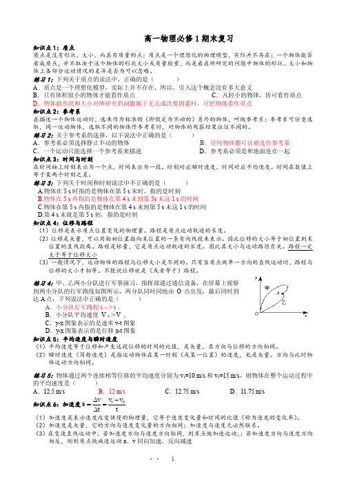 精选高一物理必修一知识点总结及各类题型