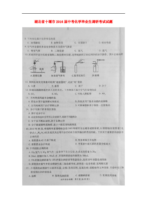 湖北省十堰市初中化学毕业生调研考试试题(扫描版)