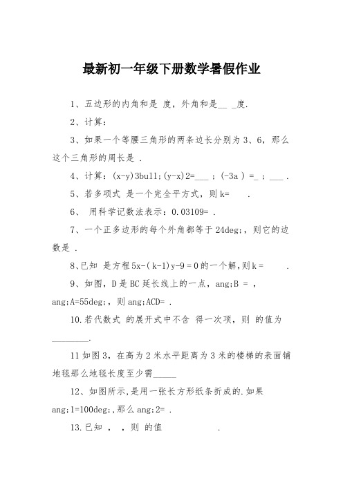 最新初一年级下册数学暑假作业