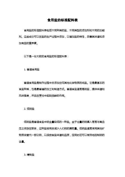食用盐的标准配料表