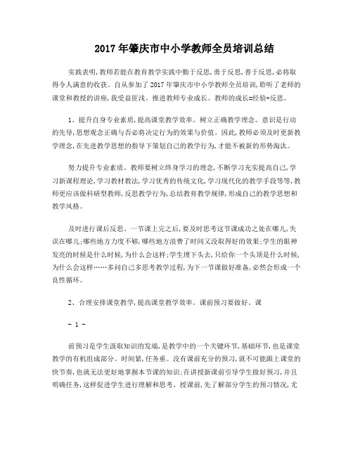 2017年肇庆市中小学教师全员培训总结2