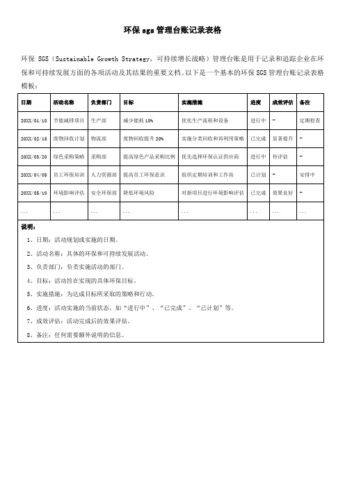 环保sgs管理台账记录表格