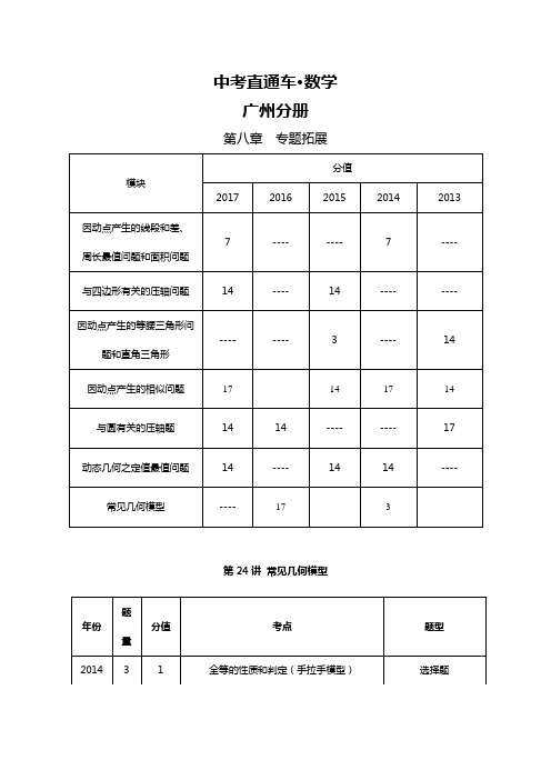2018年中考常见几何模型分析