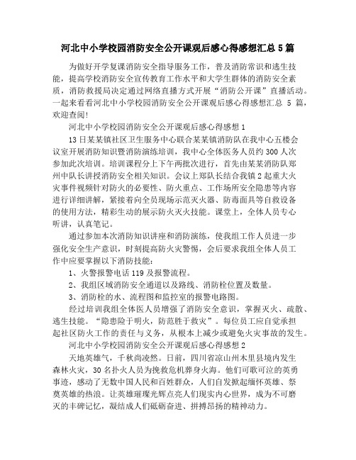 河北中小学校园消防安全公开课观后感心得感想汇总5篇