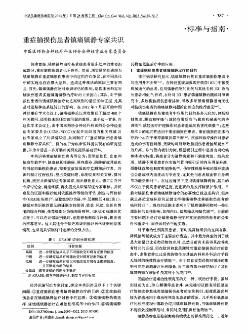 重症脑损伤患者镇痛镇静专家共识