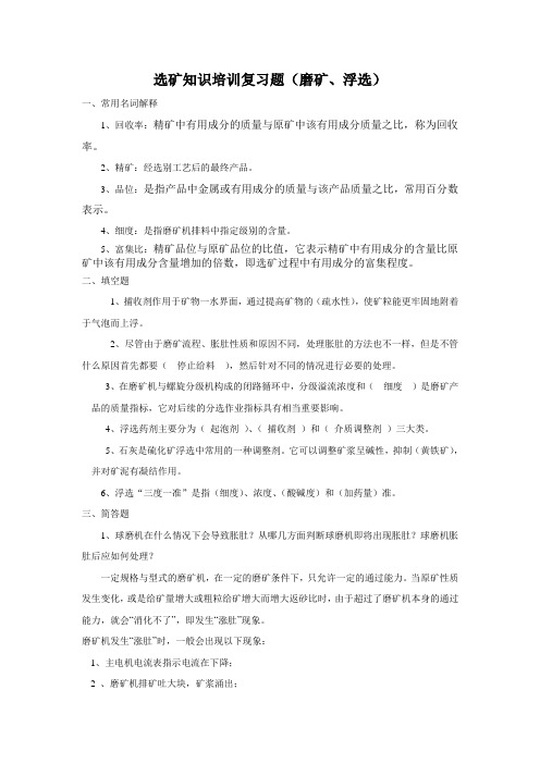 H选矿知识培训测试题