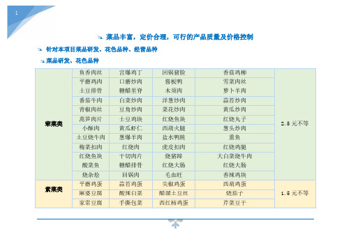 食堂详细菜单,产品质量及价格控制、成本核算分析